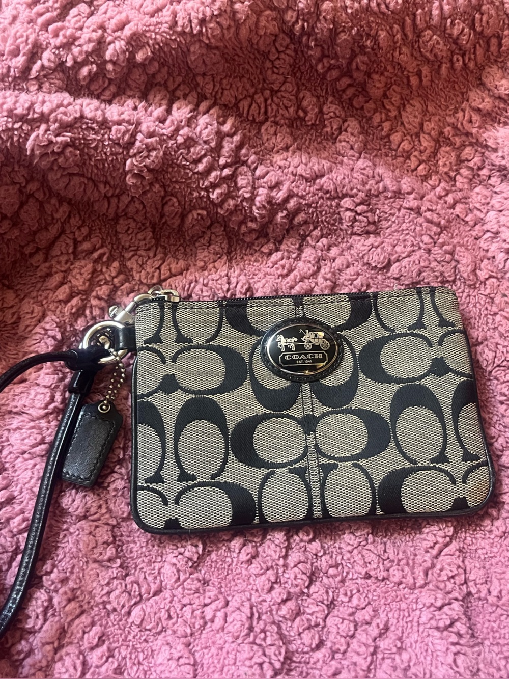 Coach Signature Wristlet in Black and grey
